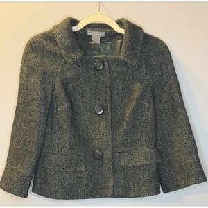 Ann Taylor Sz. 2 Tweed Jacket Blazer Cropped Wool Blend Button Front Classic